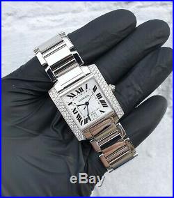 Gents Stainless Steel Cartier Tank Francaise With VVS Diamond Shoulders