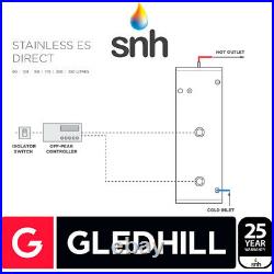 Gledhill ES 200L DIRECT Unvented Hot Water Cylinder Stainless Steel SESINPDR200