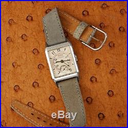 Jaeger LeCoultre Vintage 1930's Pointer Date Tank Curvex Watch Steel Triple Date