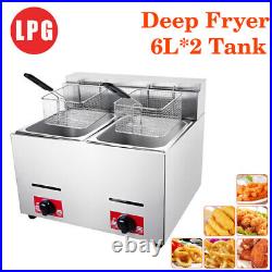 LPG 6L Commercial Gas Fryer Stainless Steel Catering Frying Tool Double Tank New