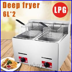 LPG 6L Commercial Gas Fryer Stainless Steel Catering Frying Tool Double Tank New