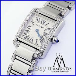 Ladies SS Cartier Tank W51008Q3 with Natural Diamonds Complete with Box & Papers