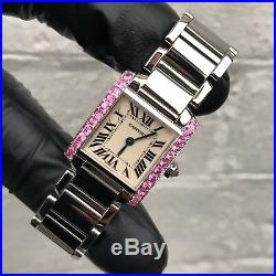 Ladies Stainless Steel Cartier Tank Francaise Set With Pink Sapphires