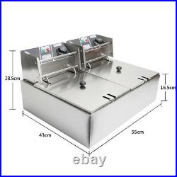 Large Commercial Electric Deep Fryer Fat Chip Dual Tank Stainless Steel 20L UK