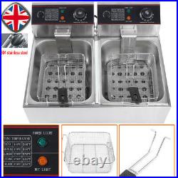 Large Commercial Fryer Electric Twin Basket 5000W Double Tank Fish Chips UK Plug