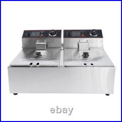 Large Commercial Fryer Electric Twin Basket 5000W Double Tank Fish Chips UK Plug