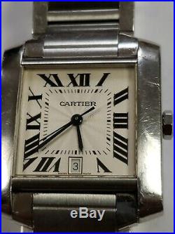 Mens Tank Cartier Francaise Automatic Stainless Steel Ref 2302 Wrist Watch
