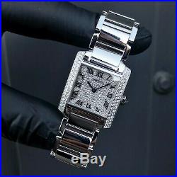 Mid Size Stainless Steel Cartier Tank Francaise Diamond Shoulders & Pave Dial