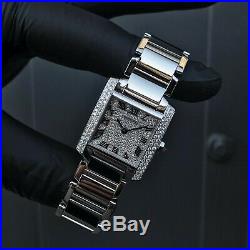 Mid Size Stainless Steel Cartier Tank Francaise Diamond Shoulders & Pave Dial