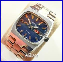 New Automatic Old Stock Ussr Made Slava Tank 2427 Men's Double Calendar Watch