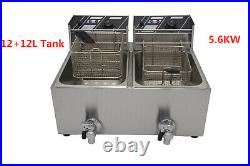 New Hot Sale Double Tank 24L Electric Commercial Fryer 5.6KW With Lid/Drain Taps
