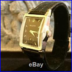 Rare 1953 Mens Bulova President White Gold Filled Tank Art Deco Vintage Watch