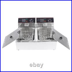 Stainless Steel 12L Electric Deep Fat Fryer Dual Tank Commercial Restaurant UK