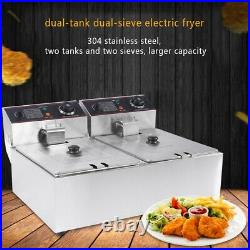Stainless Steel Commercial Electric Deep Fat 20L Twin Fryer Pan Double Tank