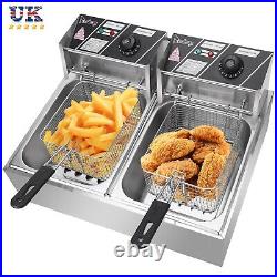 Stainless Steel Commercial Electric Deep Fat Fryer 20L 5000W Double Tank UK Plug
