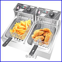 Stainless Steel Commercial Electric Deep Fryer Fat Chip Twin Double Tank 12.7 L