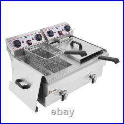 Stainless Steel Commercial Electric Deep Fryers Chip Fryer Double Tank With Faucet