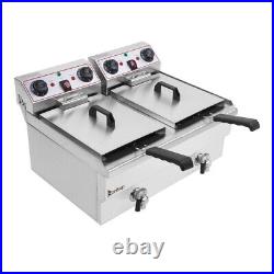 Stainless Steel Commercial Electric Deep Fryers Chip Fryer Double Tank With Faucet