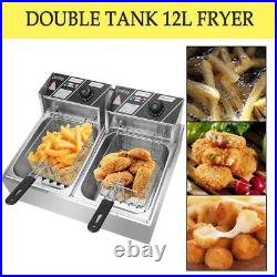 Stainless Steel Commercial Electric Deep Fryers Twin Fat Fryer Double Tank UK