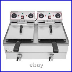 Stainless Steel Double Tank Deep Fryer 6000W 24.9QT Capacity Large Handle