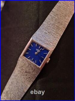 Stunning vintage 1970's Rotary Lapis Lazuli Dial 17J Silver effect tank watch