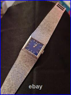 Stunning vintage 1970's Rotary Lapis Lazuli Dial 17J Silver effect tank watch