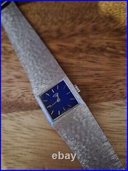 Stunning vintage 1970's Rotary Lapis Lazuli Dial 17J Silver effect tank watch