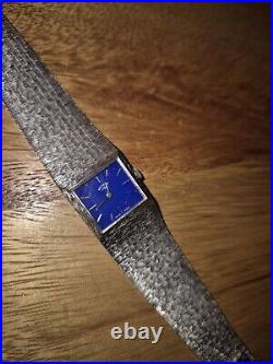 Stunning vintage 1970's Rotary Lapis Lazuli Dial 17J Silver effect tank watch