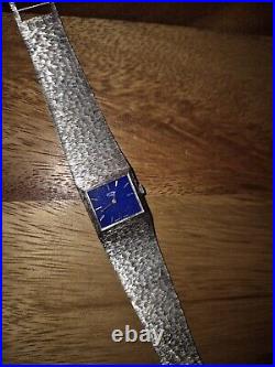 Stunning vintage 1970's Rotary Lapis Lazuli Dial 17J Silver effect tank watch