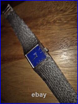 Stunning vintage 1970's Rotary Lapis Lazuli Dial 17J Silver effect tank watch