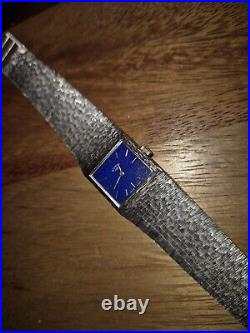 Stunning vintage 1970's Rotary Lapis Lazuli Dial 17J Silver effect tank watch