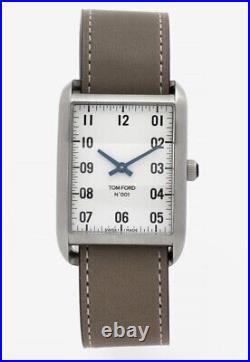 Tom Ford N001 Stainless Steel Swiss Quartz Watch Tank Style Grey Strap New £1100