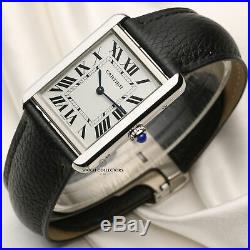 Unworn Full Set Cartier Large Tank Solo WSTA0028 Stainless Steel Leather Strap