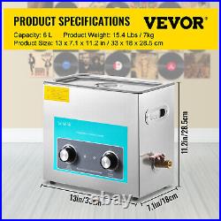 VEVOR 6L Professional Ultrasonic Cleaner Vinyl Record Cleaning Heater Tank Knob