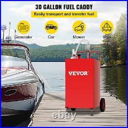 VEVOR Fuel Caddy Fuel Storage Tank 30 Gallon 2 Wheels with Manuel Pump, Red