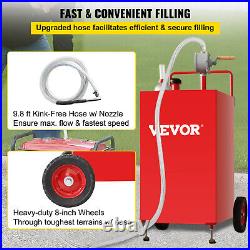 VEVOR Fuel Caddy Fuel Storage Tank 30 Gallon 2 Wheels with Manuel Pump, Red