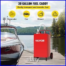 VEVOR Fuel Caddy Fuel Storage Tank 30 Gallon 4 Wheels with Manuel Pump Red