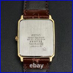 Vintage 1985 N-MINT SEIKO CHARIOT 7431-5100 New Band Square Tank Shape Watch