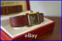 Vintage Cartier Watch Must de Cartier 18k GP Tank Women's Box and Band
