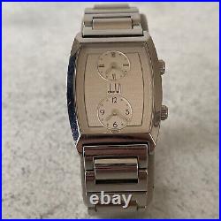 Vintage Dunhill Dual Time Quartz Ref. 146.10003 Swiss Stainless Steel Tank Watch