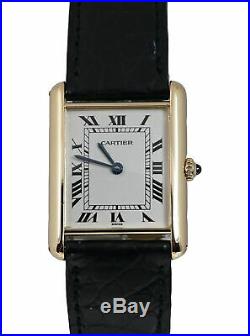 Vintage Ladies Cartier Tank 1140 18K Yellow Gold White 23mm Leather Quartz Watch