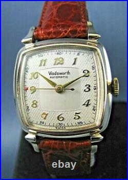 Vintage Wadsworth 10k Gold RGP Automatic Square Mens Watch Honeycomb Dial 1955