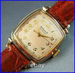 Vintage Wadsworth 10k Gold RGP Automatic Square Mens Watch Honeycomb Dial 1955