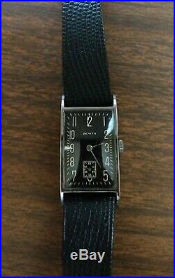Vintage Zenith black dial Tank wristwatch. 1930s. Stainless steel case