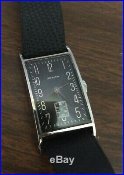 Vintage Zenith black dial Tank wristwatch. 1930s. Stainless steel case